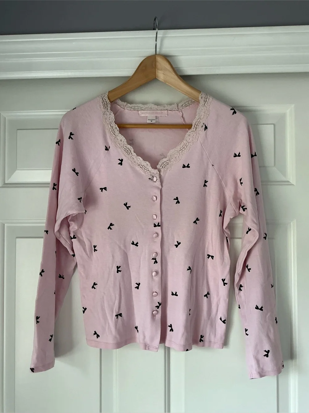Victoria's Secret Light Pink Lace-Trim Cotton 2 Piece PJ Set M